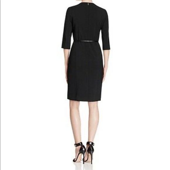 HUGO BOSS Black Diabina Leather Belted Wool Blend Sheath LBD Dress size 6 - Picture 2 of 11